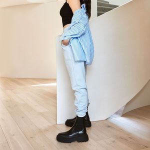 Chunky Lug Sole Black Leather Zara Boots